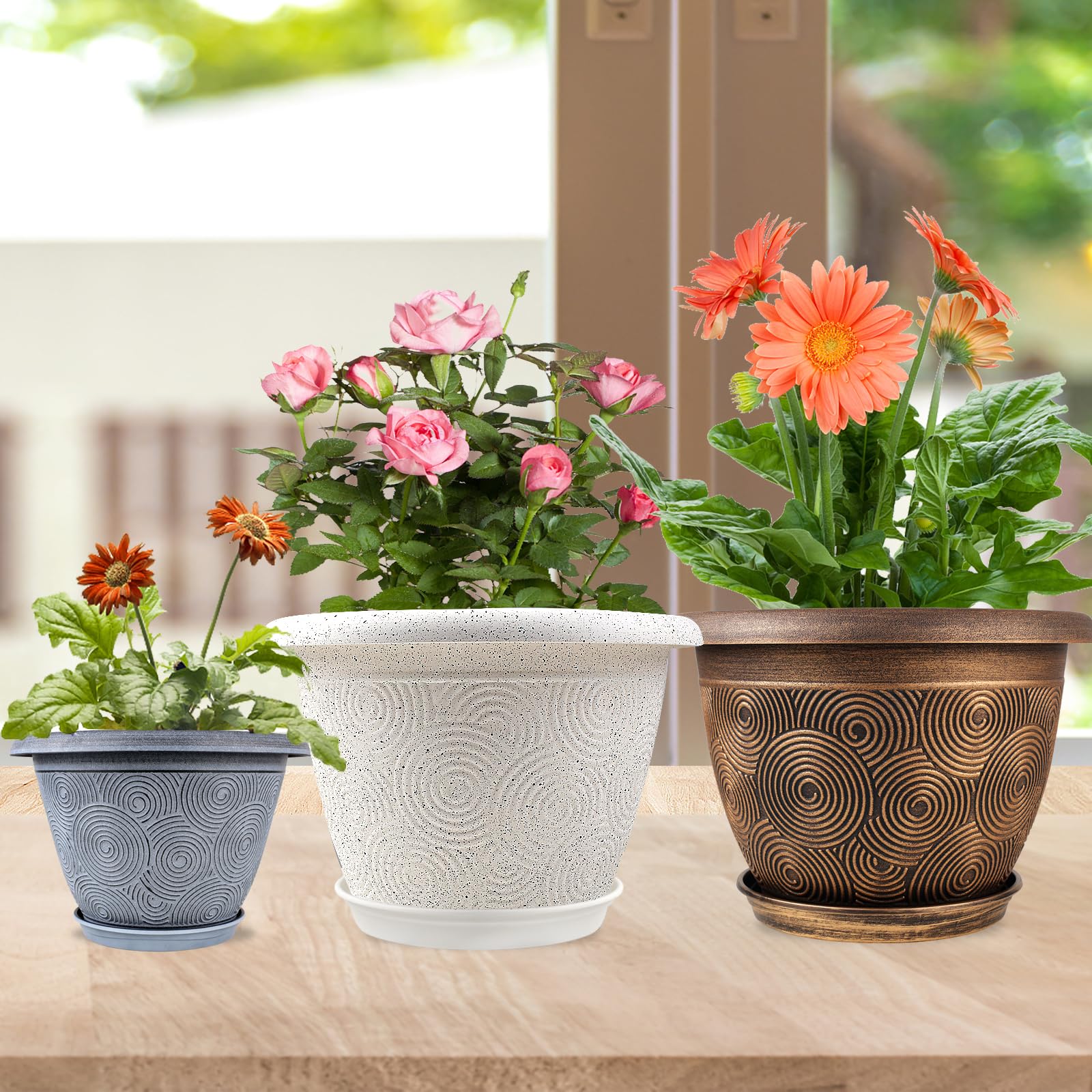 Fodetyff 12 inch drainage tray planter with holes protects plants and keeps surfaces clean