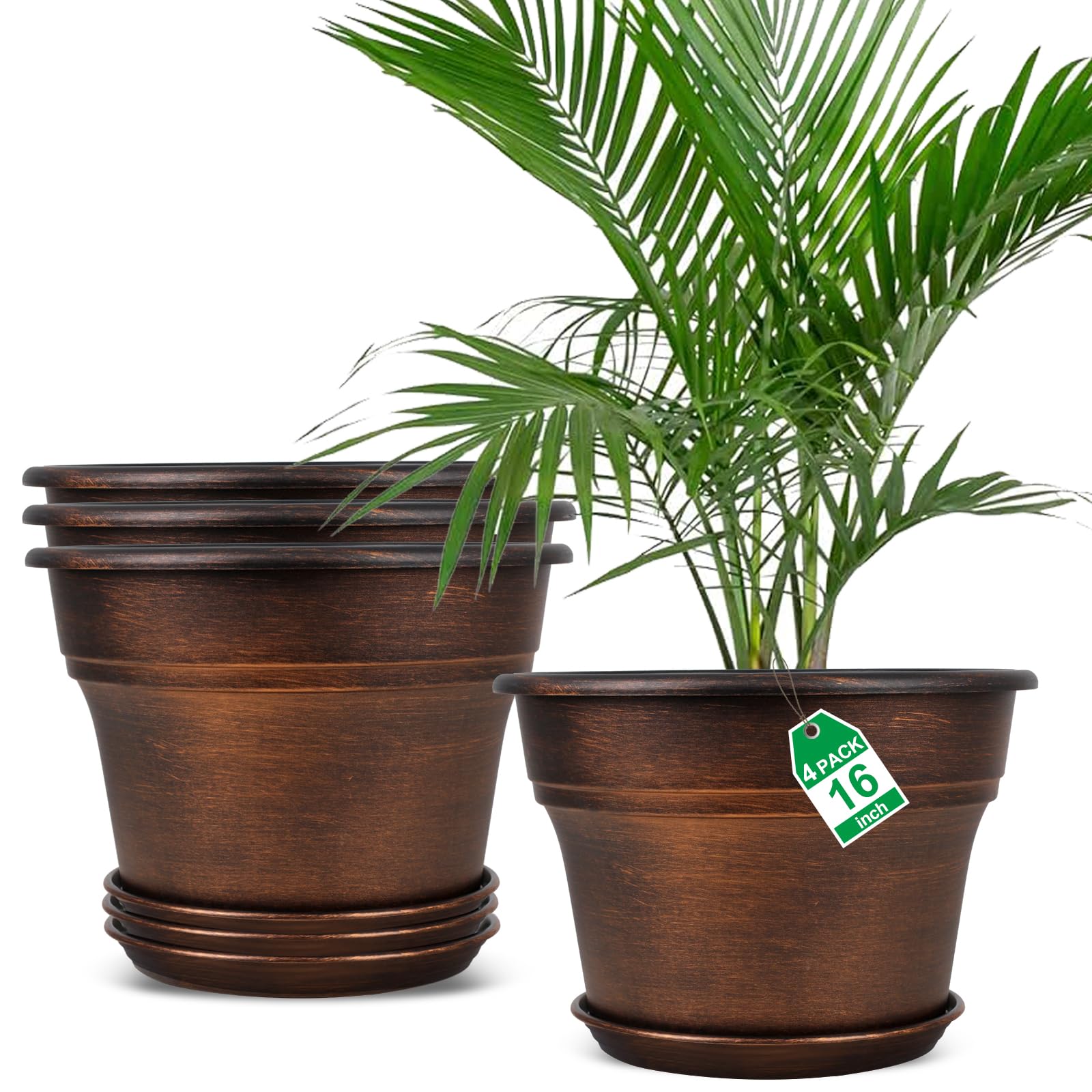 Fodetyff plant planters 16-inch set adds classic dark gold elegance to indoor spaces.