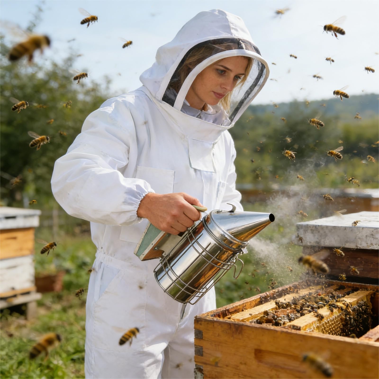 FodManTakin bee brush and feeder simplify inspection and feeding tasks.