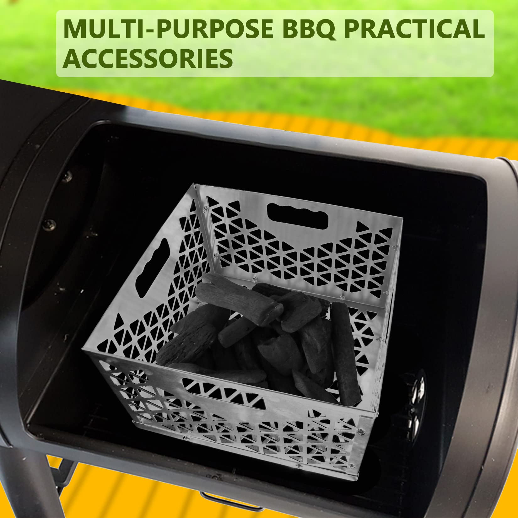 Foedo firebox basket with large handle for easy removal during cooks.
