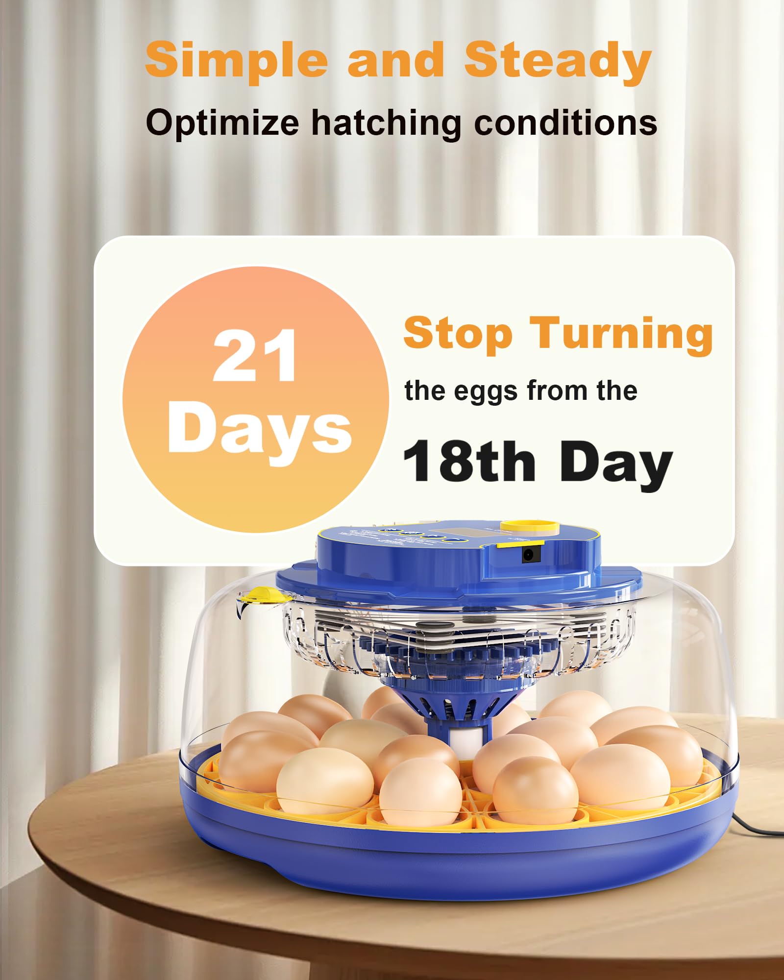 FOFNON egg incubator tray configuration enables 18 or 8-egg options.