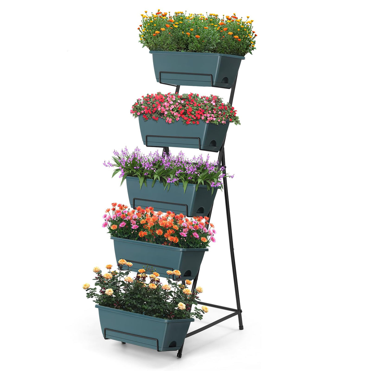 Fogein 5-tier vertical garden bed assembly for space-saving planting indoors or outdoors.