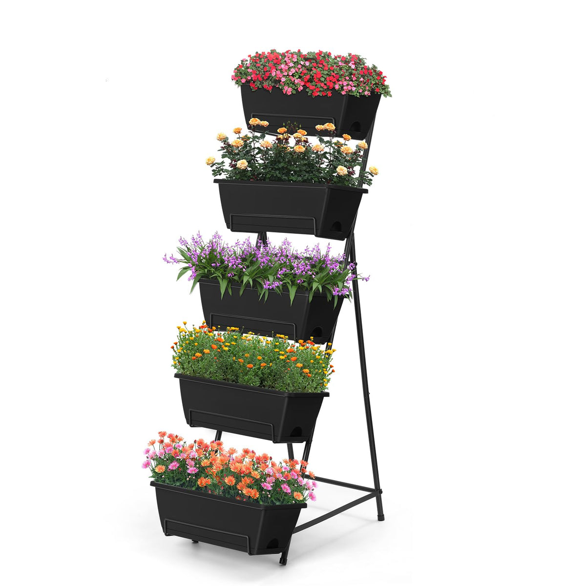 Fogein 5-Tier vertical garden bed exterior in black for space-saving herb planting.