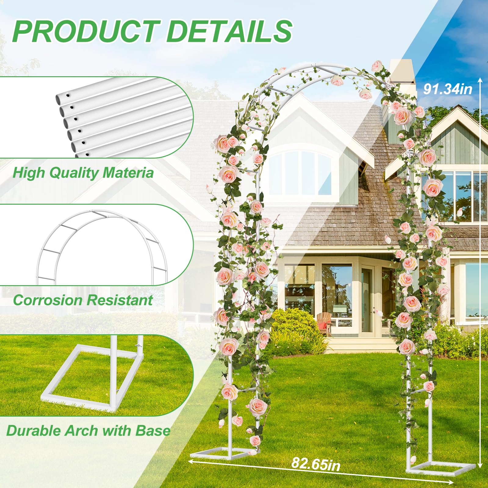 Fogein metal garden arch stand durable steel frame for long outdoor use.
