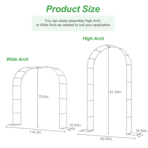 Fogein metal garden arch stand side view shows stable ground-insert support.