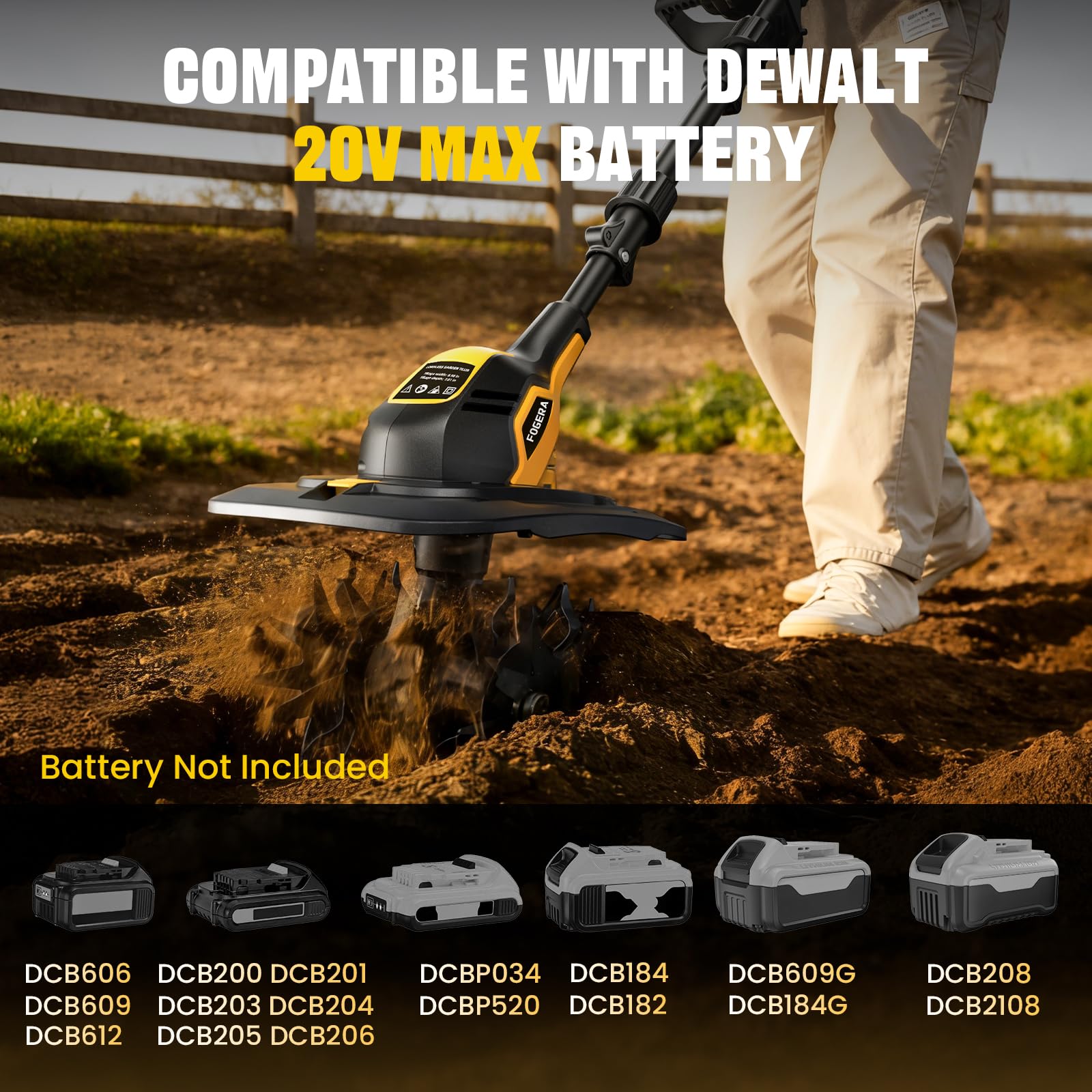 Fogera tiller shows 9-inch width for broad soil prep.