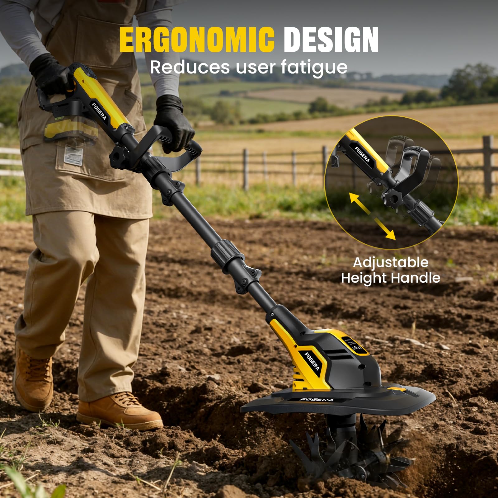 Fogera tiller safety lock design helps prevent accidental starts.