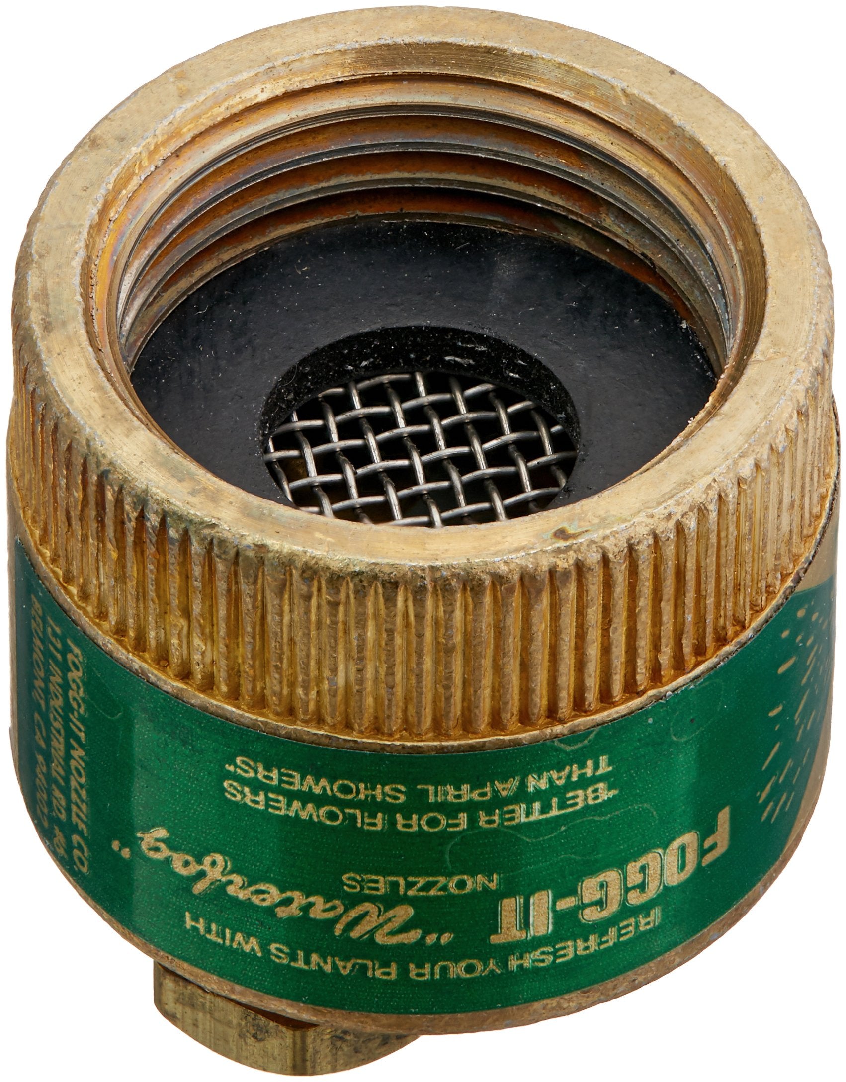 Solid brass Fogg-It Nozzle, USA-made, designed for durable outdoor misting.