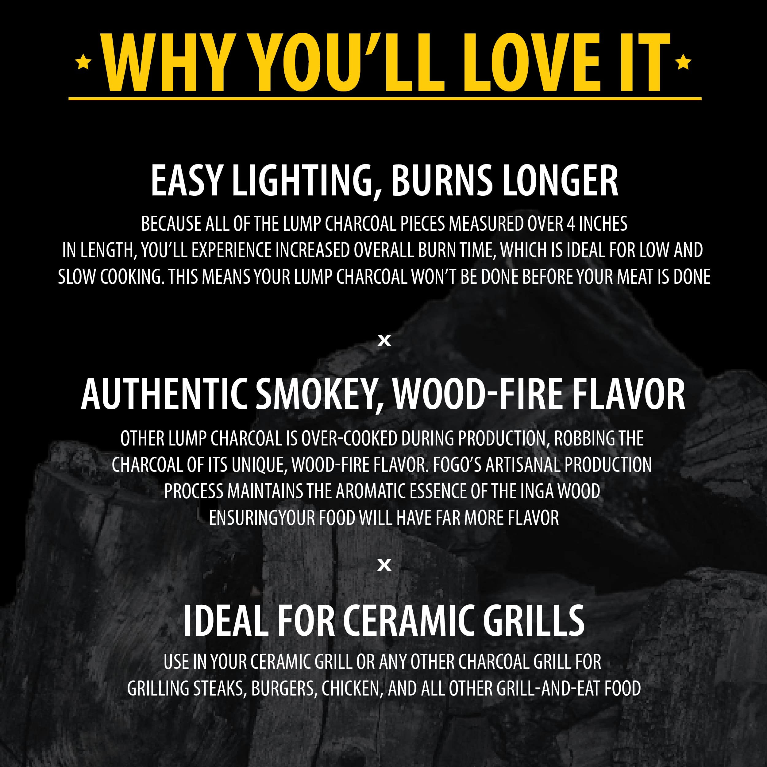 FOGO restaurant-quality charcoal for culinary-grade barbecue at home.