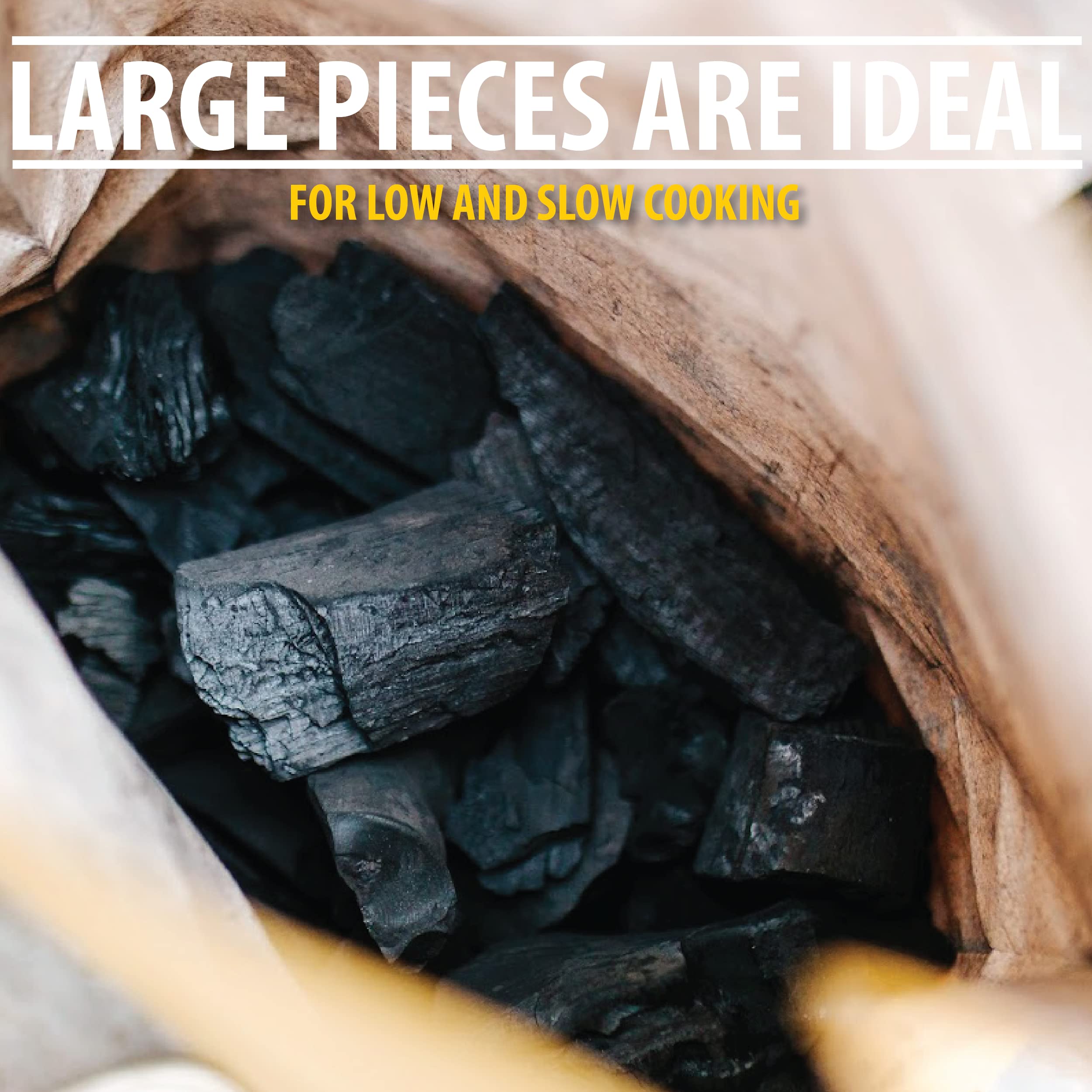 FOGO hardwood charcoal close-up highlights dense texture for efficient ignition.
