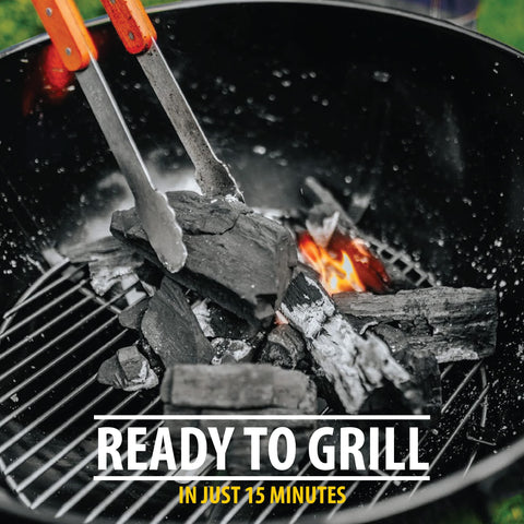 FOGO fast-lighting charcoal with high heat for quick searing and crust.