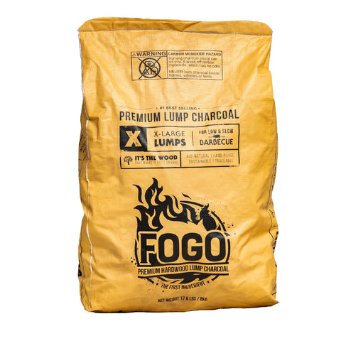 FOGO Super Premium Oak Charcoal bag with large chunks for restaurant-grade grilling.