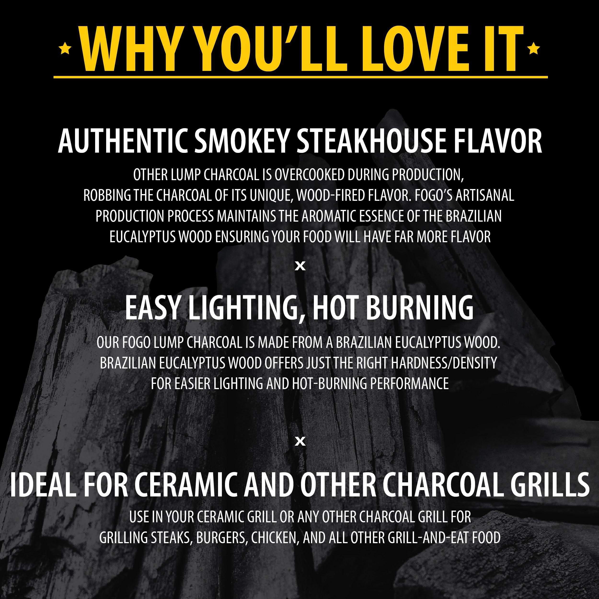FOGO versatile charcoal works with major grills and smokers.