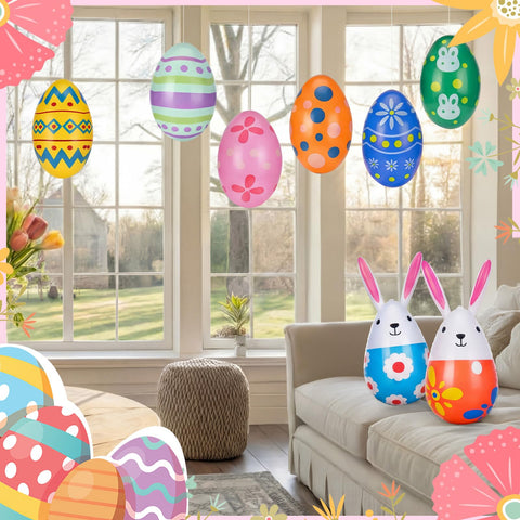 Foilswirl bunny inflatable with hanging strings for quick setup
