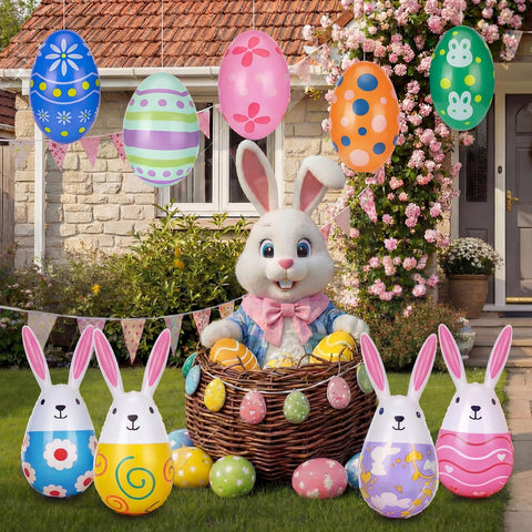 Foilswirl egg inflatable creates a colorful Easter garden centerpiece