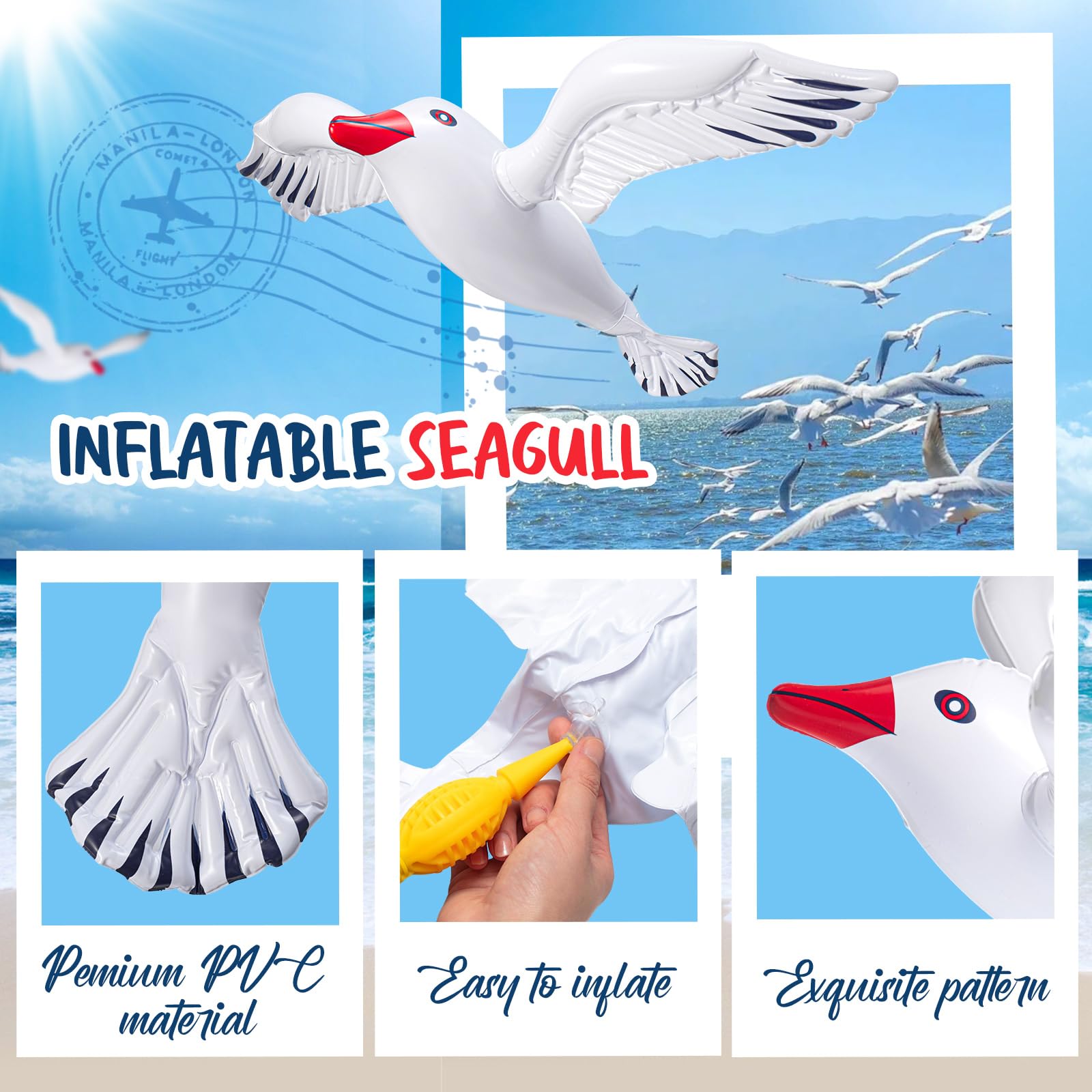 Foilswirl large white seagull balloon at a sunny beach scene