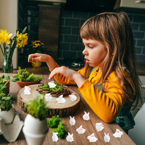 FOIMAS bunny figurines size guide shows tiny garden-friendly scale