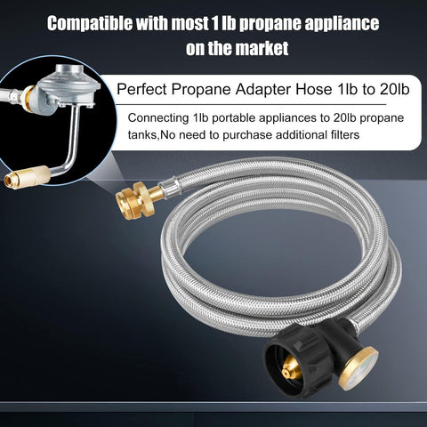 Foinwer hose kit with one-year warranty for camping and grilling.