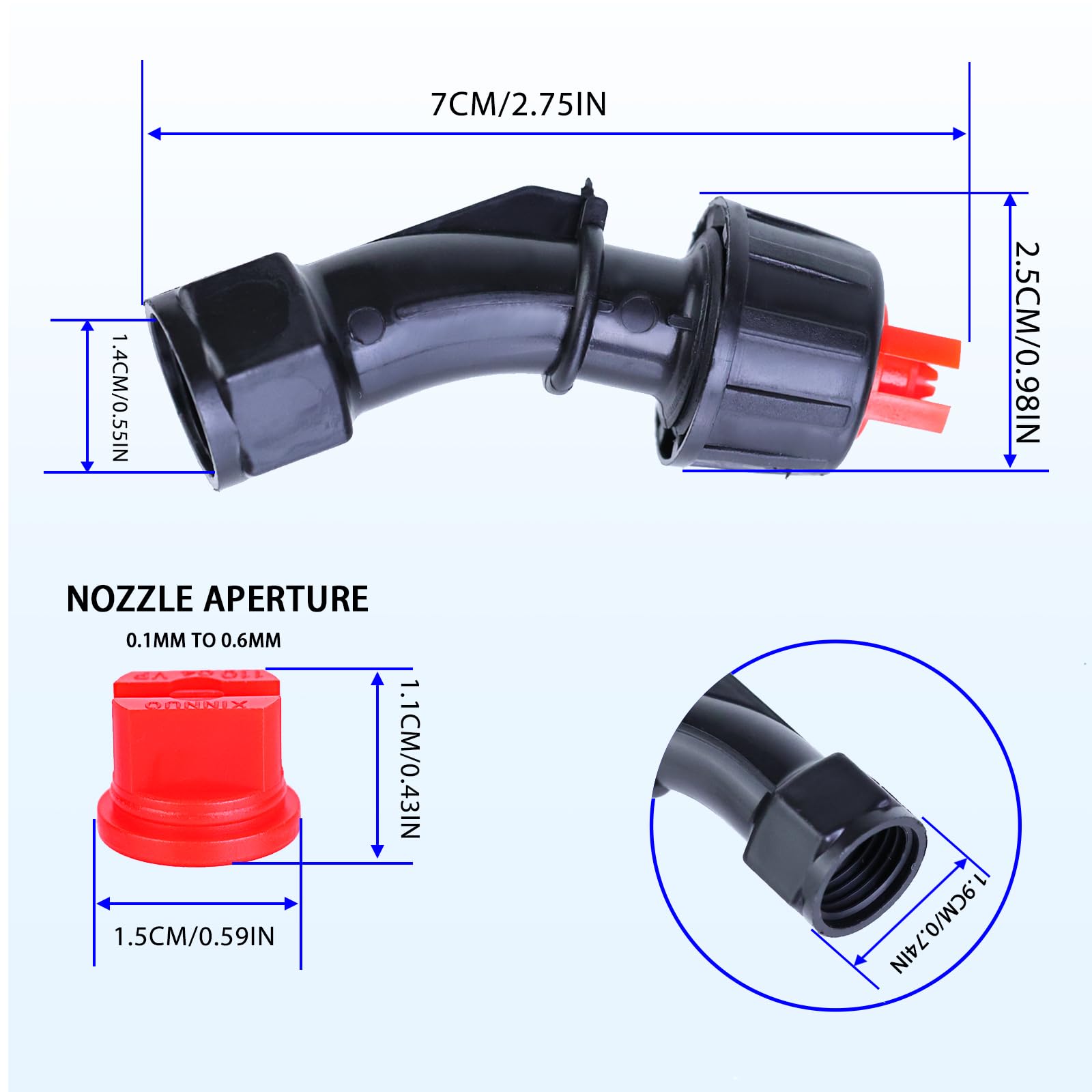 FOJOO 110° flat fan nozzle 0.2mm tip for even greenhouse irrigation.