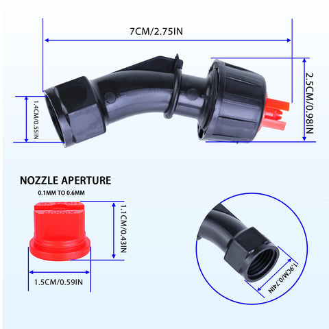FOJOO 110° flat fan nozzle 0.2mm tip for even greenhouse irrigation.
