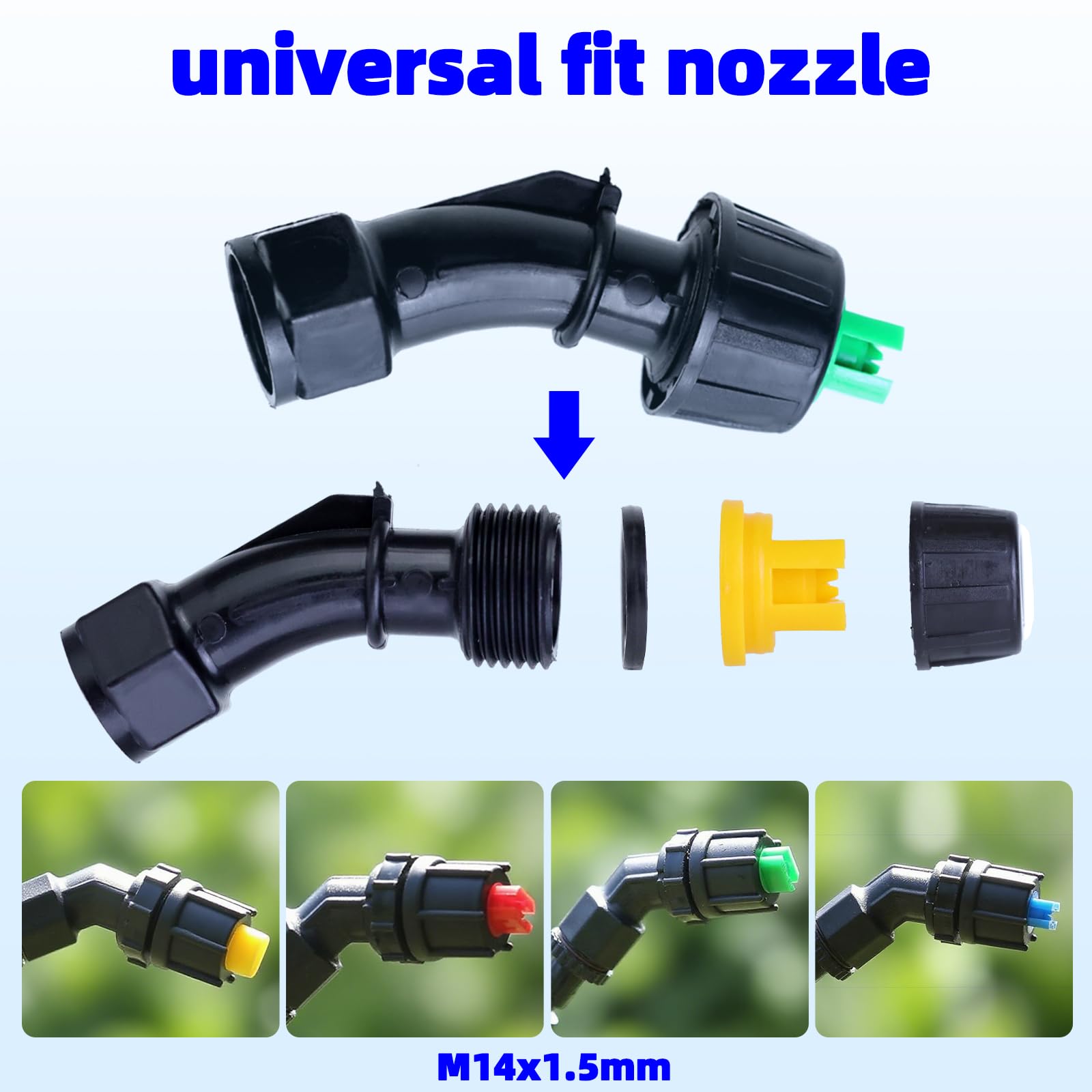 FOJOO 110° flat fan nozzle 0.5mm tip color-coded for quick switching tasks.
