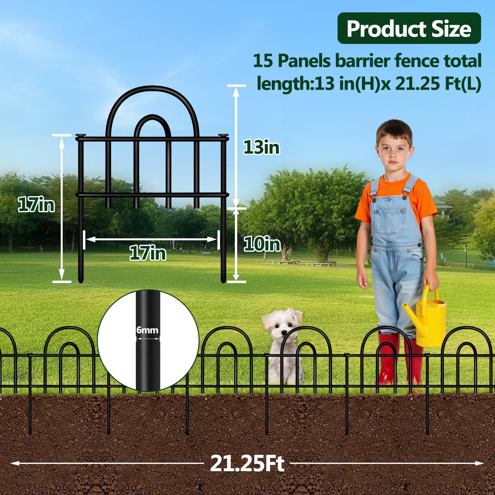 FOKEP 15-panel fence spans 21.25 feet for extended garden borders.
