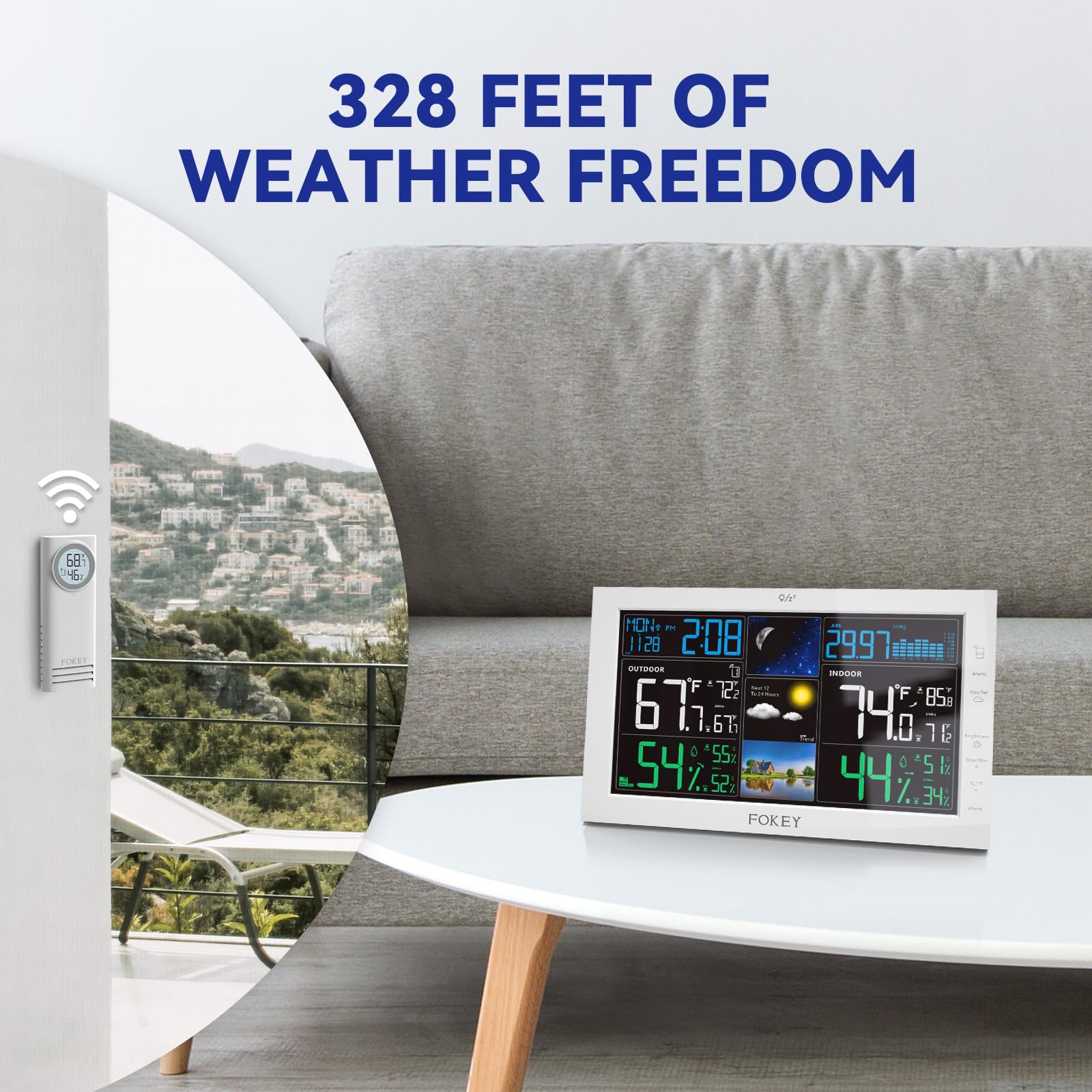 FOKEY weather station offers long-range wireless connectivity for flexible placement.