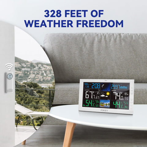 FOKEY weather station offers long-range wireless connectivity for flexible placement.