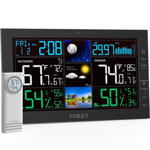FOKEY weather station main unit with a large display for easy indoor and outdoor readings
