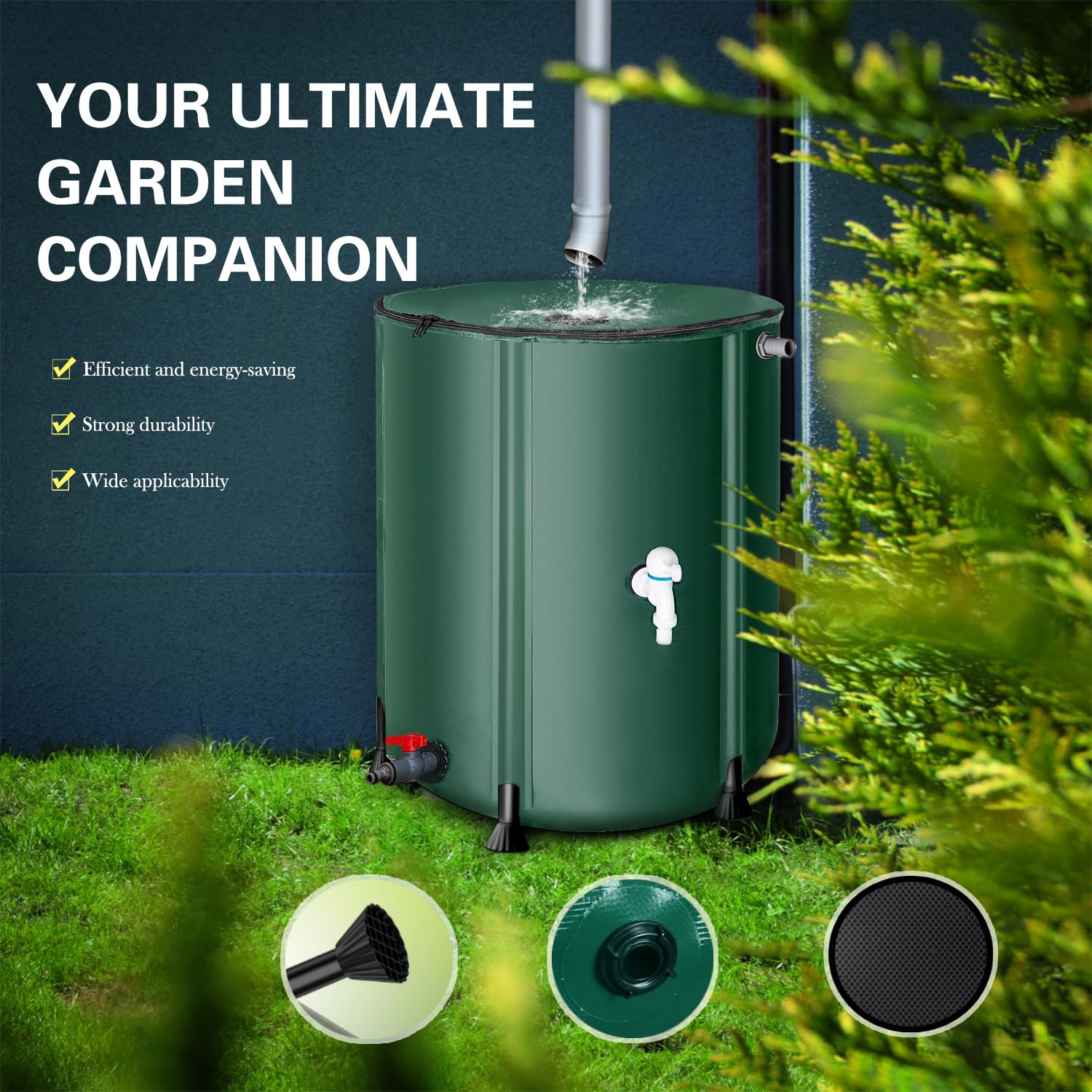 Foldable rain barrel stored flat for compact seasonal storage