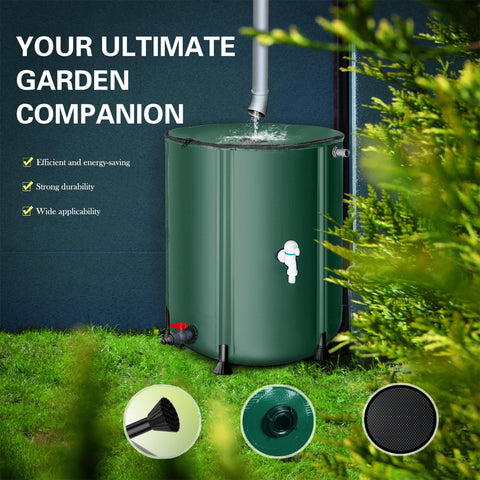 Foldable rain barrel stored flat for compact seasonal storage
