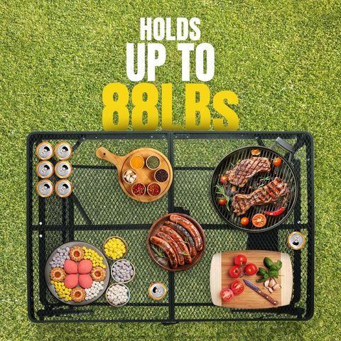 Folding grill table folded compact for easy storage in small spaces