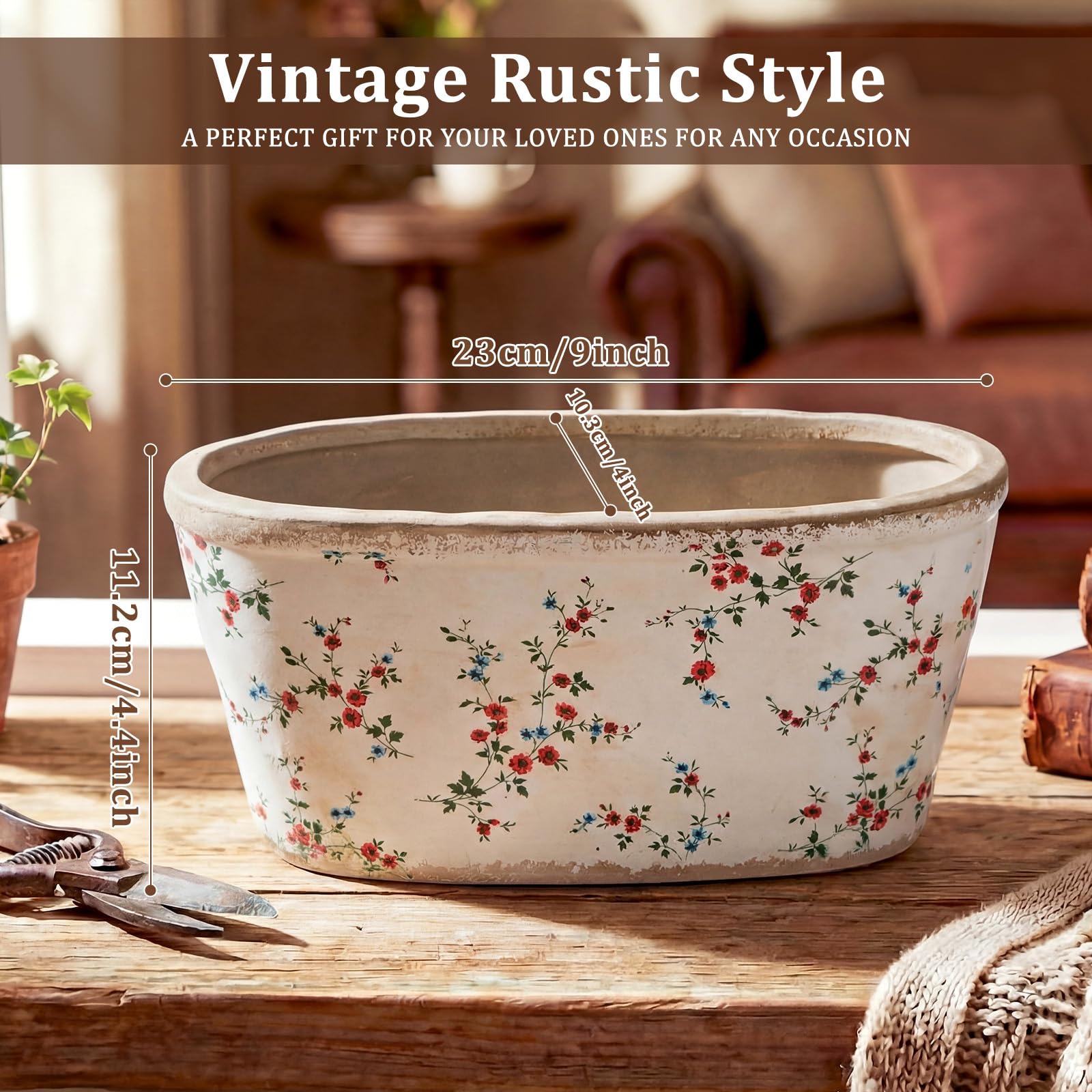 FoldTier large vintage ceramic planter ideal for succulents and herbs