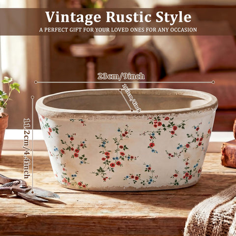 FoldTier large vintage ceramic planter ideal for succulents and herbs