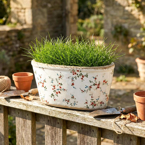 FoldTier glazed ceramic planter enhances rustic kitchen and living spaces