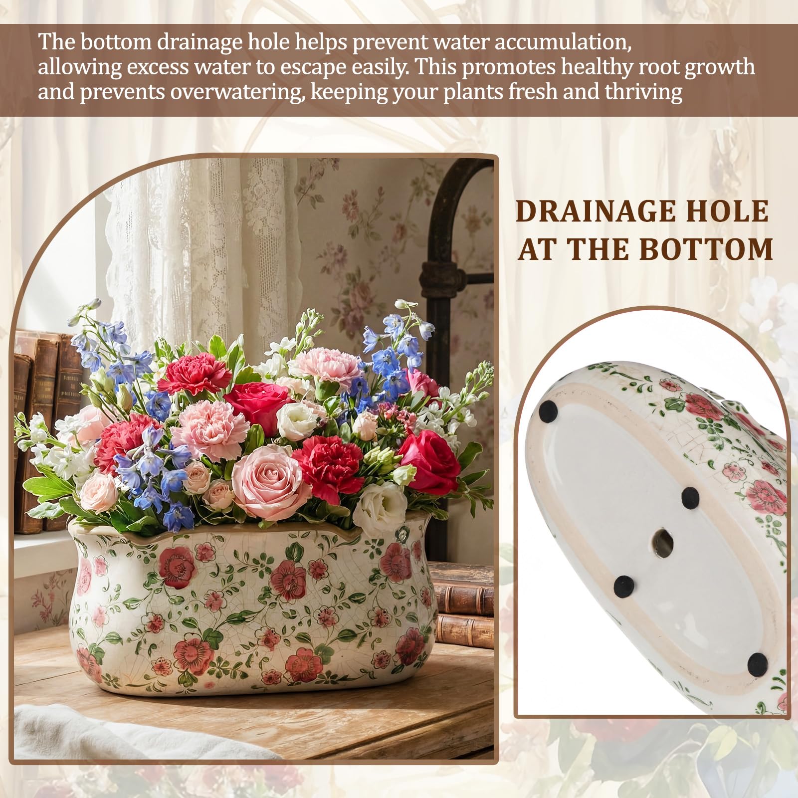 FoldTier large farmhouse planter blends green, beige, and pink tones for versatile decor.