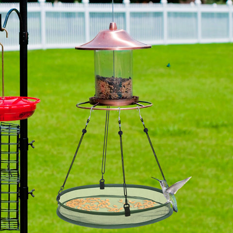 FoldTier multi-species feeding setup illustrates multiple birds sharing the space.