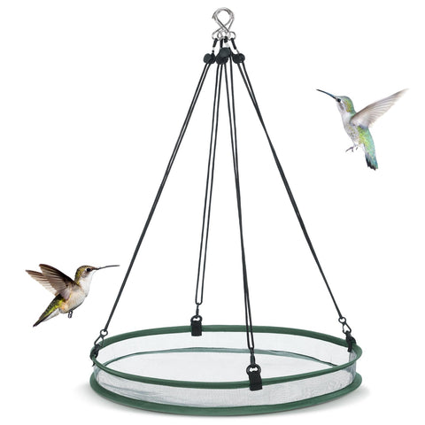 FoldTier seed catcher hoop 20-inch assembly keeps seeds tidy for active bird feeding.