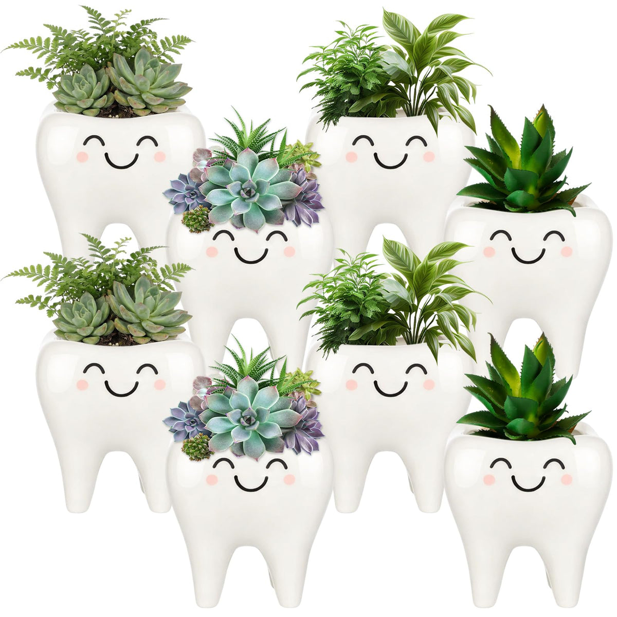 FoldTier tooth shaped planter on a desk, ideal dental office decor