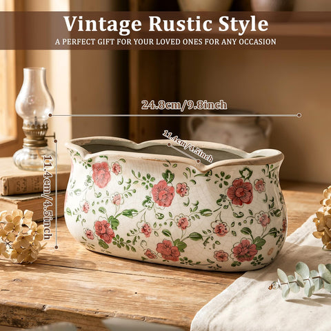 FoldTier vintage ceramic planter features a rose pattern for rustic charm.