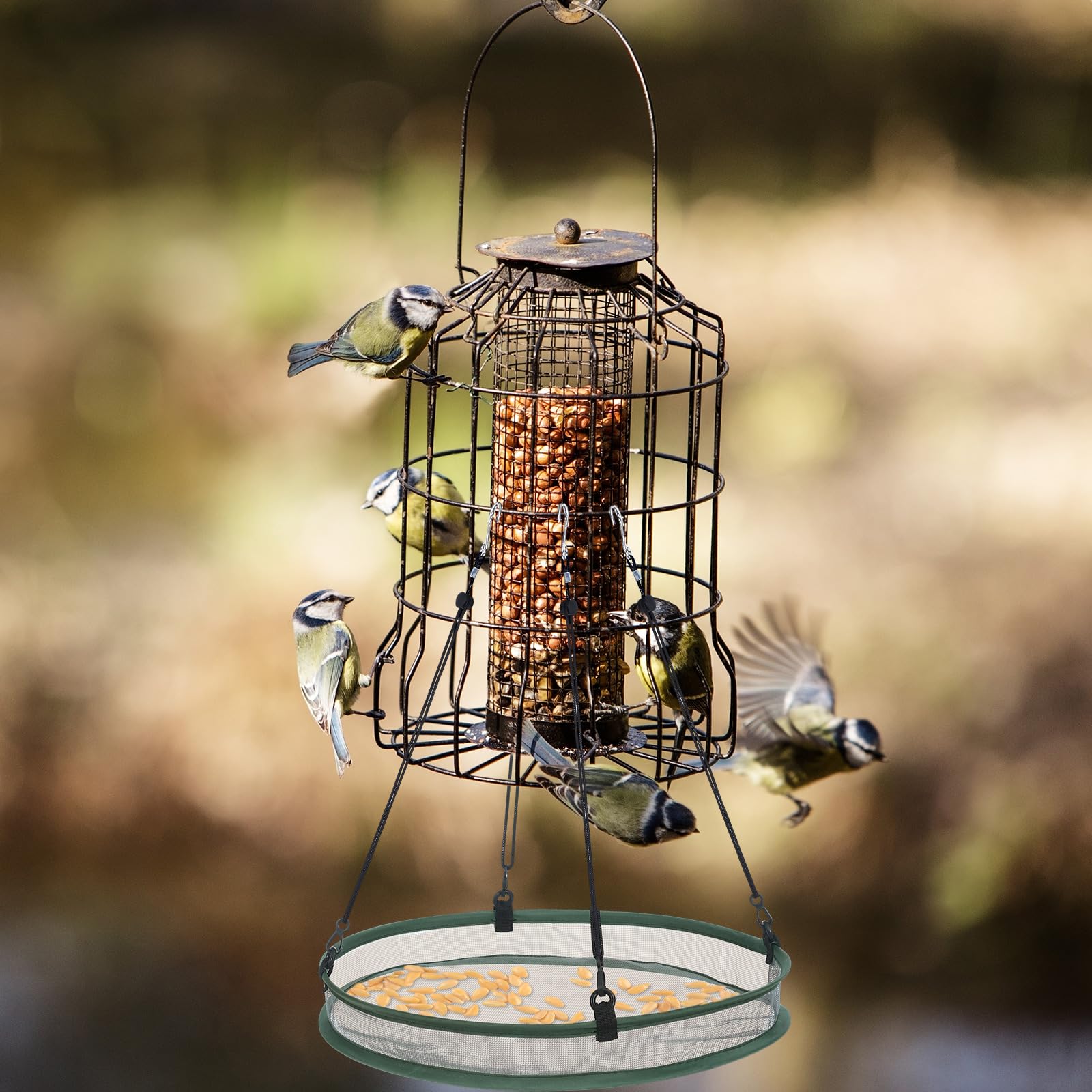 FoldTier wide seed catcher allows several birds to feed together in the garden