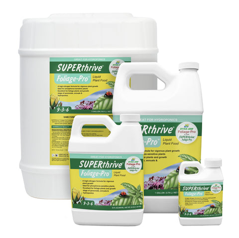 Foliage-Pro label closeup shows 9-3-6 formula for balanced plant nutrition.