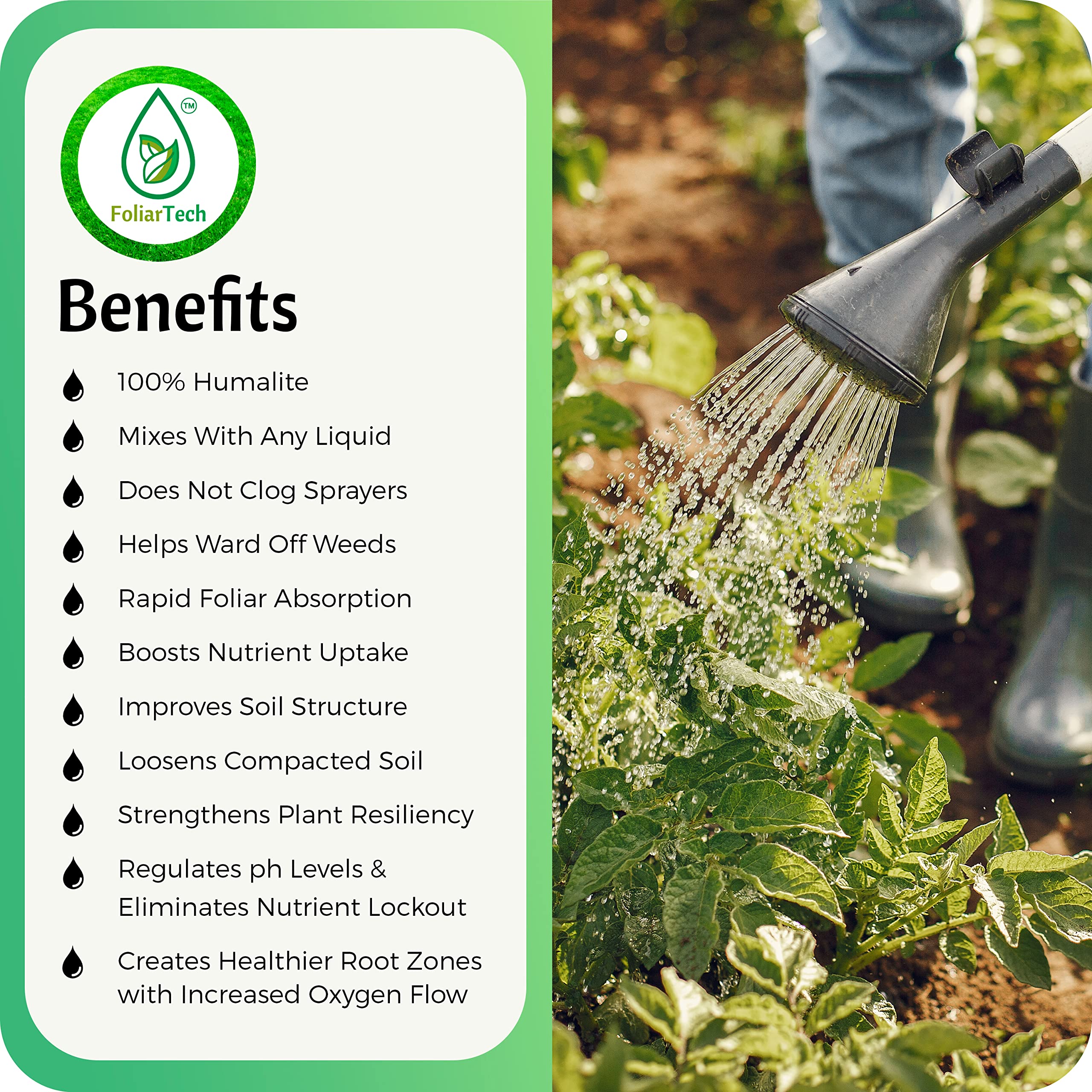FoliarTech Humic Acid root-zone enhancer promotes healthier root oxygen flow.