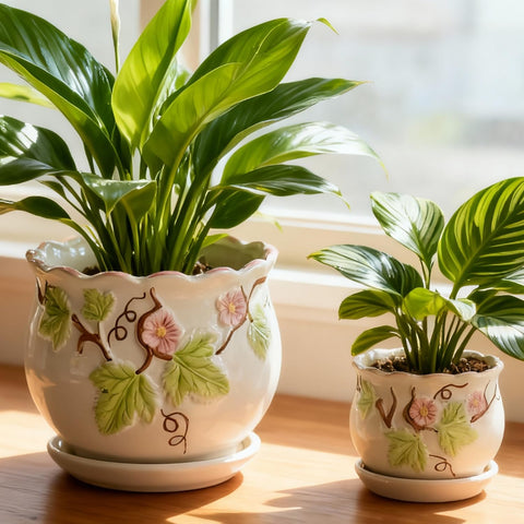 FOLKLORE13 vintage round pot 5.2 inch for medium plants with clean drainage.