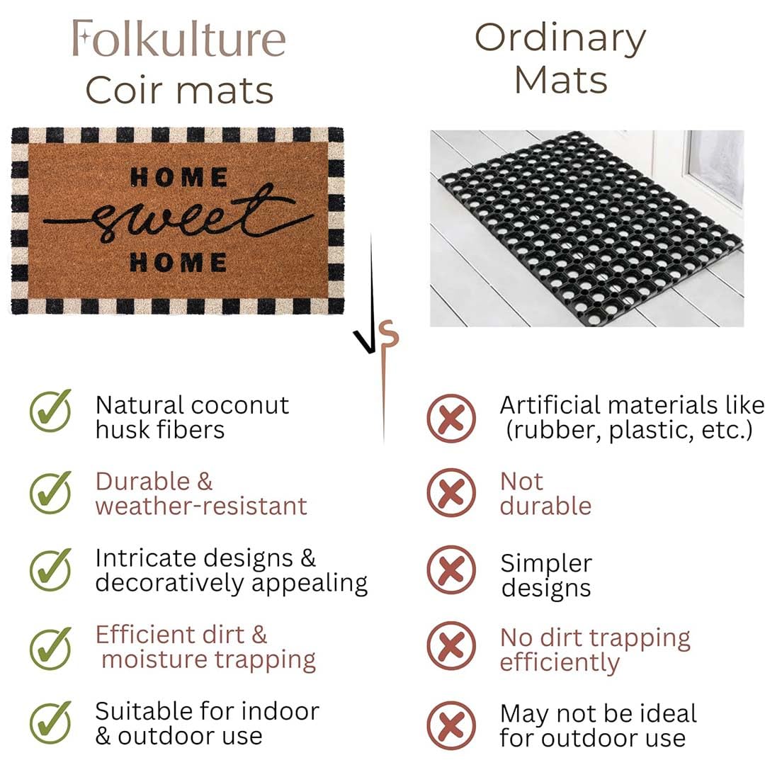 Folkulture checkered pattern mat welcomes guests with contemporary style
