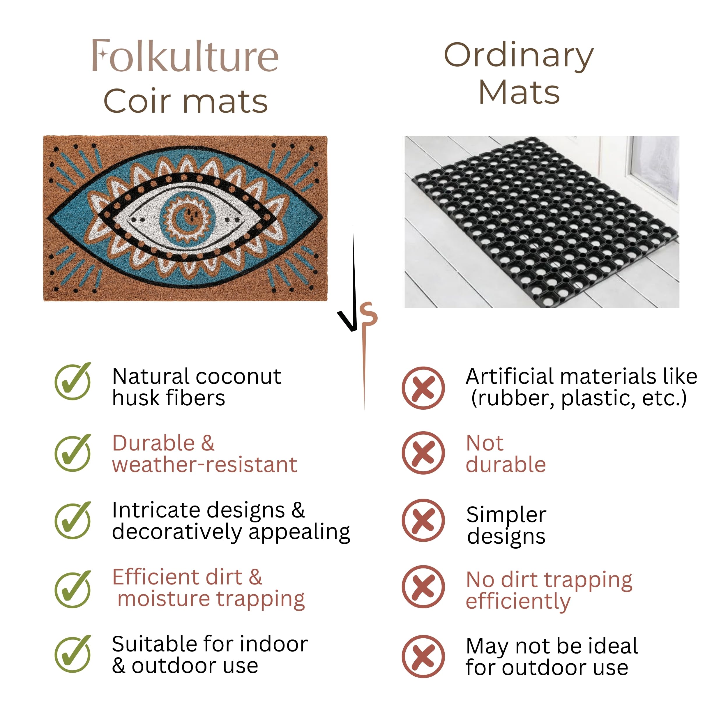 Folkulture Welcome Matt Outdoor eco-friendly coconut fiber mat for covered porches.