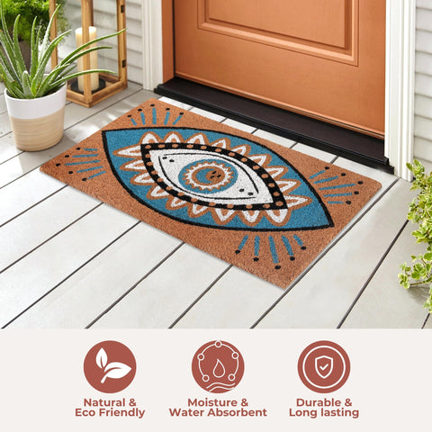 Folkulture Welcome Matt Outdoor absorbs moisture and dirt to protect interior floors.