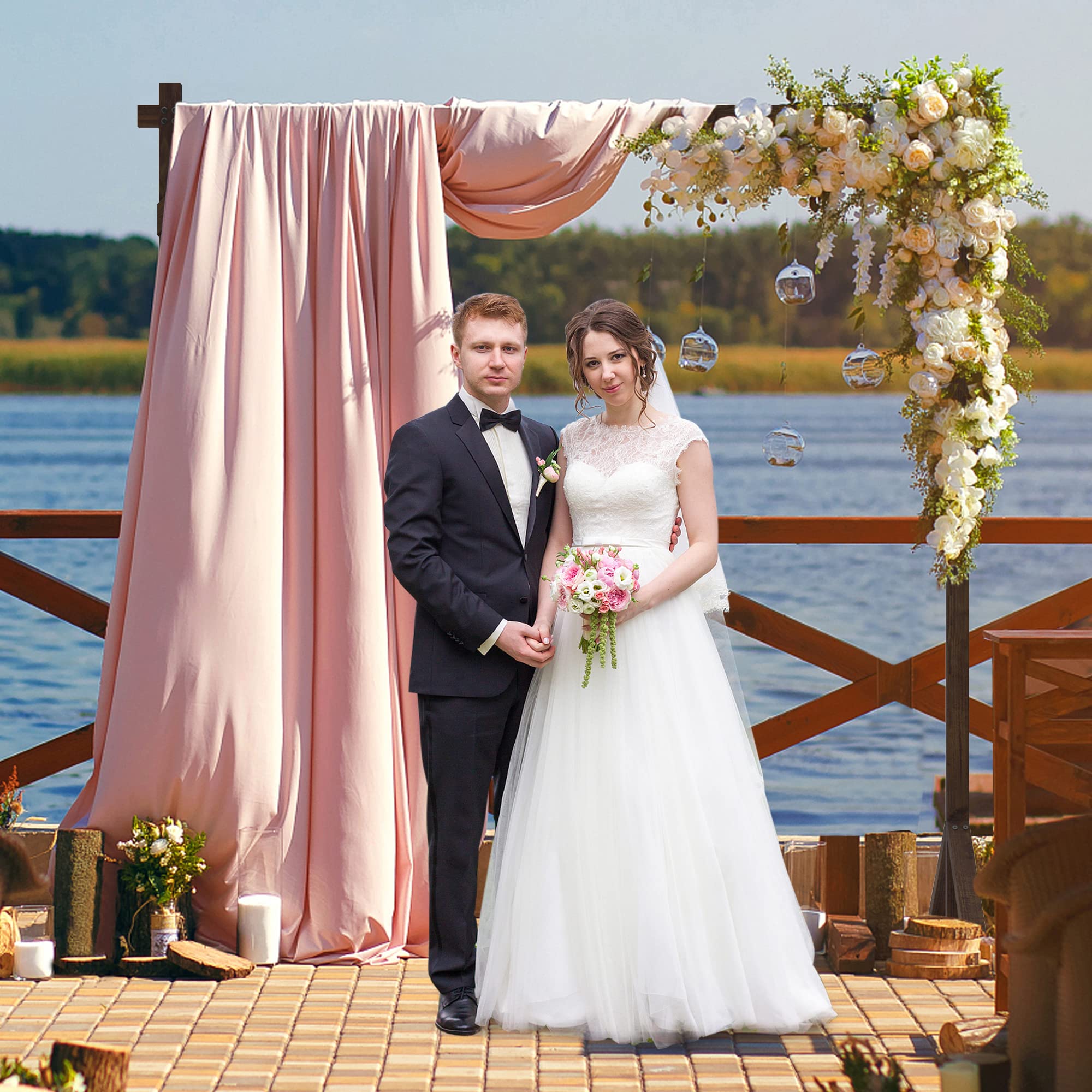 Fomcet wooden arch used in garden or beach ceremony for rustic boho vibe