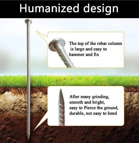 FOMMEN galvanized steel rebar stakes emphasizing rust-resistant material.