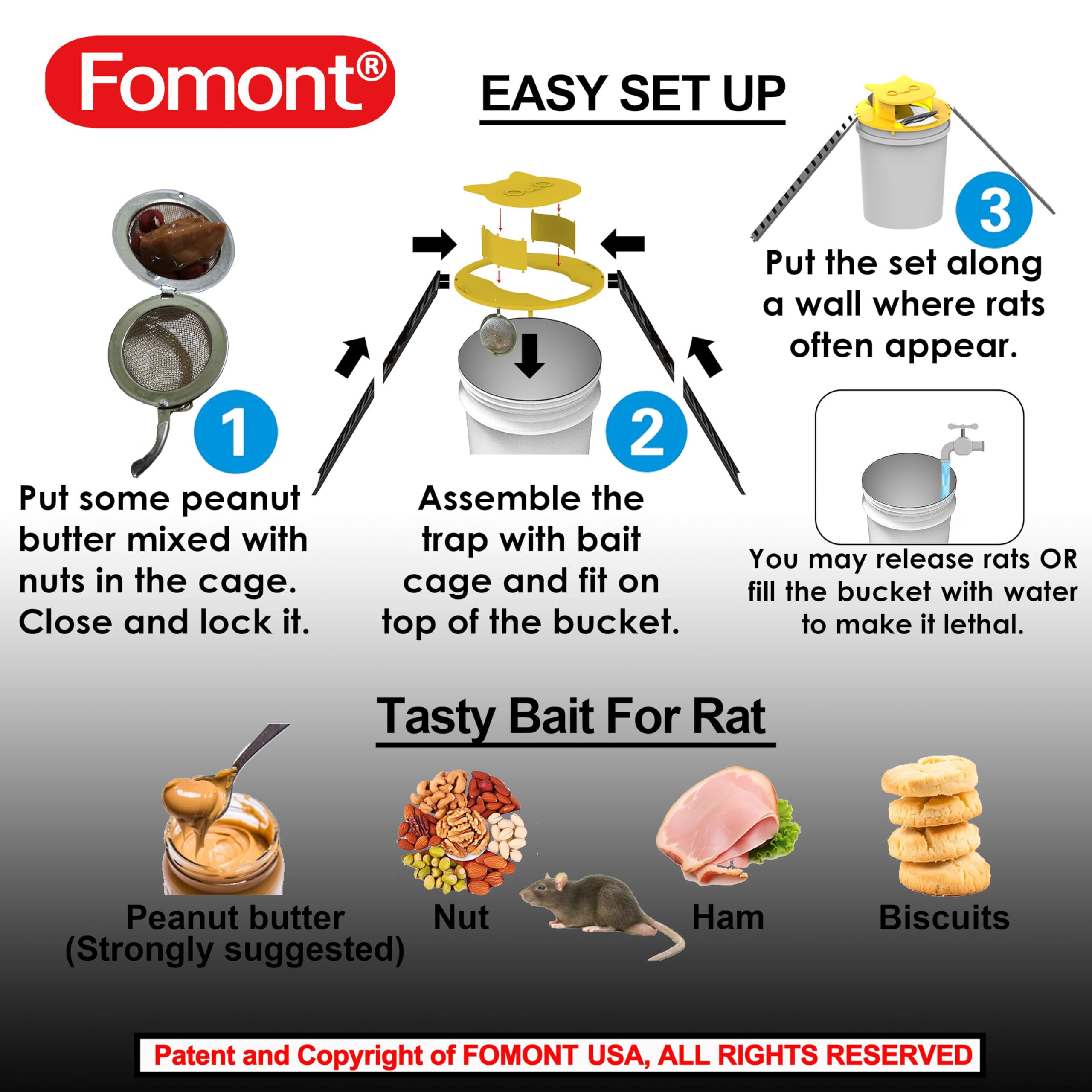 Fomont auto-reset trap ready for continuous trapping with minimal effort.